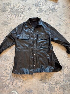 Zara Black Faux Leather Overshirt Jacket